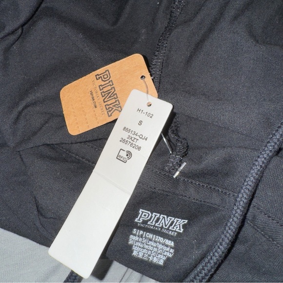 PINK Victoria’s Secret Black White Hoodie Iridescent Logo Women’s Size Small - Picture 3 of 4